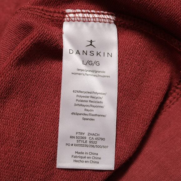 Danskin Tapered Terry Pullover Hoodie with Thumbholes Dark Rose Red Size L - Picture 8 of 10